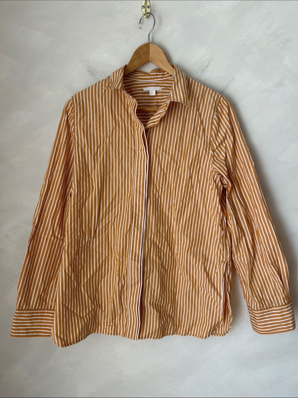 COS pin stripe relaxed fit  cotton poplin shirt size 8 orange white dopamine